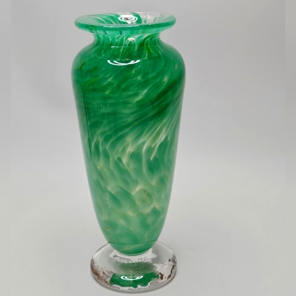 Vintage Dave Kendall Art Glass Vase Hand Blown Green Opalescent Signed And Dated - Picture 1 of 8
